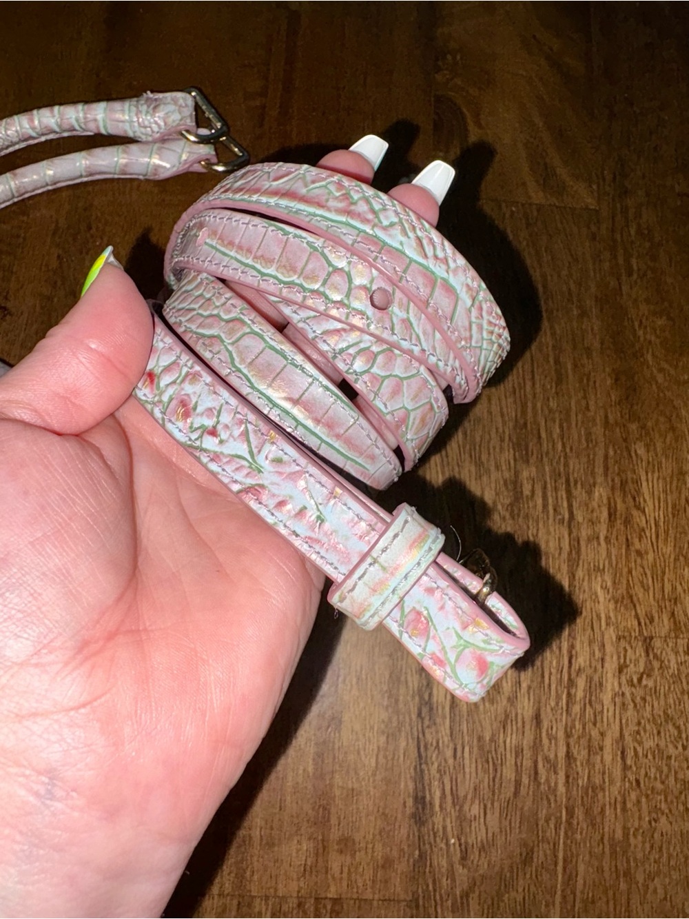 Brahmin Flirty Ombré—Pink/Green Croc-Texture Bag Straps with Gold Hardware - Picture 8 of 13